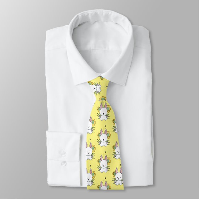 Bunnies And Flowers Repeat Pattern Tie (Tied)