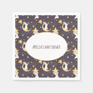 Bunnies and Gold Stars on Grey Napkin