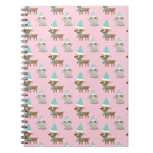 Bunnies and Reindeer over Pale Pink Holiday Art Notebook