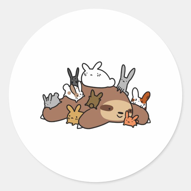 Bunnies and Sloth  Classic Round Sticker (Front)