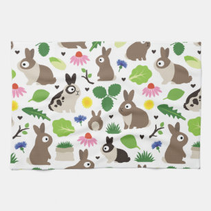 Bunnies And Their Treats Tea Towel