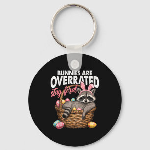 Bunnies are overrated stay feral raccoon retro key ring