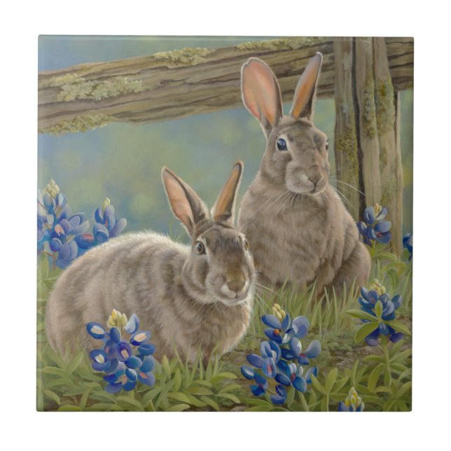 Bunnies & Bluebonnets Ceramic Tile (Front)