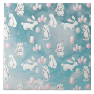 Bunnies Bunny in heaven-Cute Animal illustration Tile