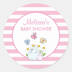 Bunnies, Butterflies & Daisies Baby Shower Classic Round Sticker