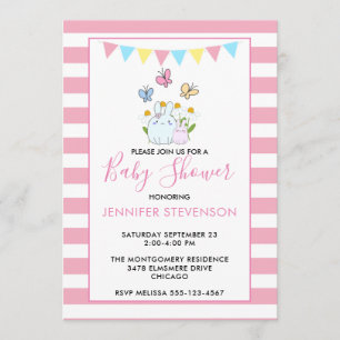Bunnies, Butterflies & Daisies Baby Shower Invitation