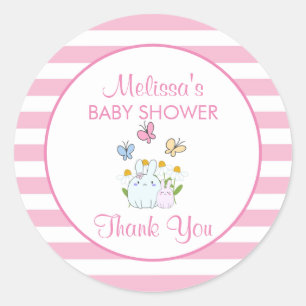 Bunnies, Butterflies & Daisies Baby Shower Thanks Classic Round Sticker