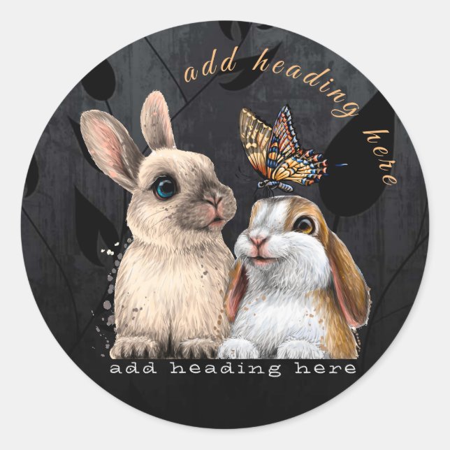 Bunnies & Butterfly Round Sticker (Front)