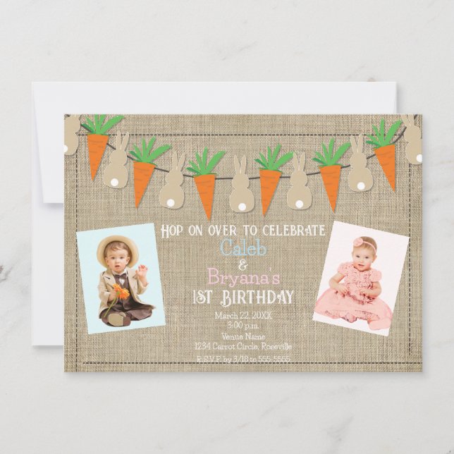 Bunnies & Carrots Easter Birthday Party Photo Invitation (Front)