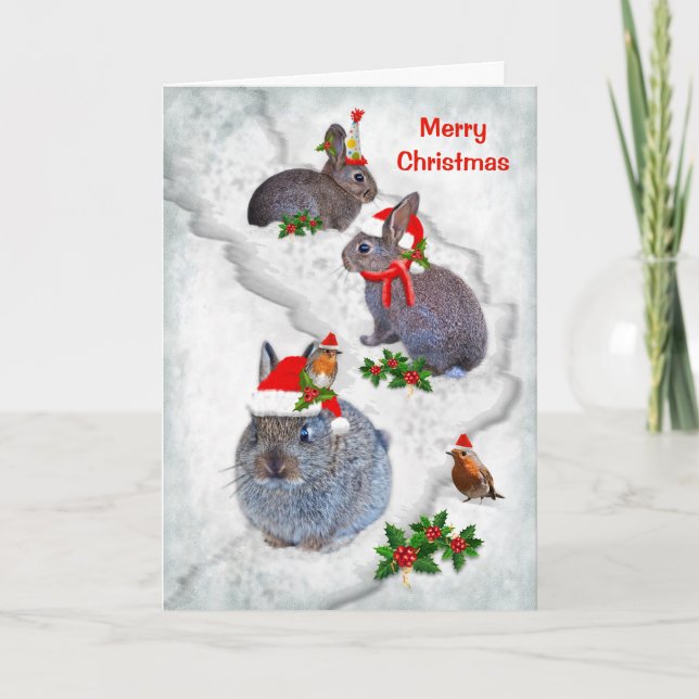 Bunnies' Christmas Party Card (Enter Own Message) (Front)