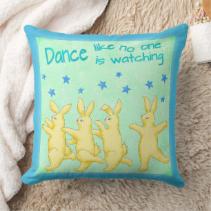 Bunnies Dance Like No One's Watching Yellow Green Cushion