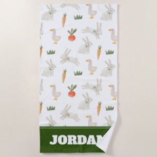 Bunnies & Ducks on the Farm Pattern Beach Towel