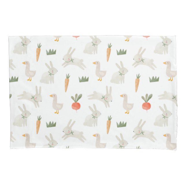 Bunnies & Ducks on the Farm Pattern Pillowcase (Front)