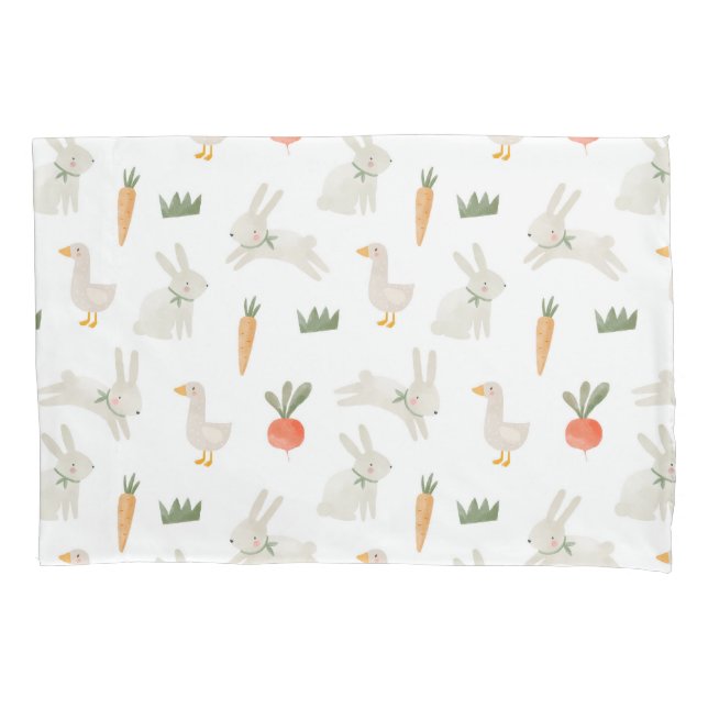 Bunnies & Ducks on the Farm Pattern Pillowcase (Front)