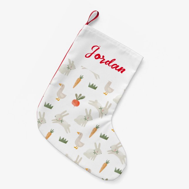 Bunnies & Ducks on the Farm Pattern Small Christmas Stocking (Front (Hanging))