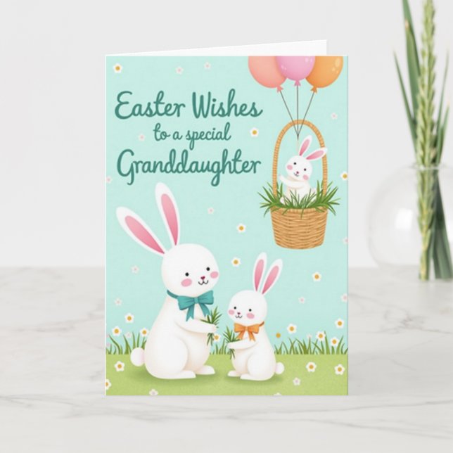 Bunnies Easter Wishes Granddaughter Card (Front)