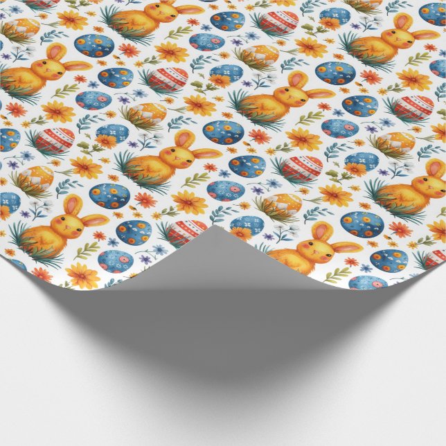 Bunnies, Eggs & Flowers - Easter  Wrapping Paper (Corner)