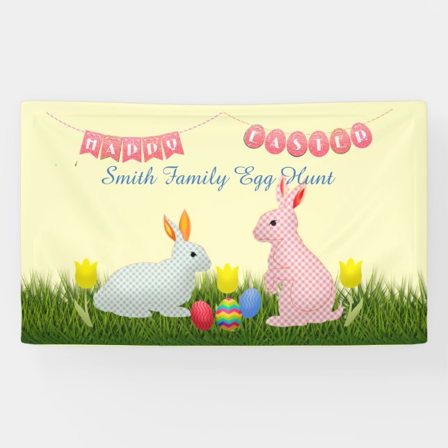 Bunnies, Eggs, Tulips and Happy Easter Bunting Banner (Horizontal)
