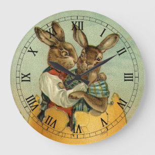 Bunnies in a Gold Egg, Vintage Victorian Easter Large Clock