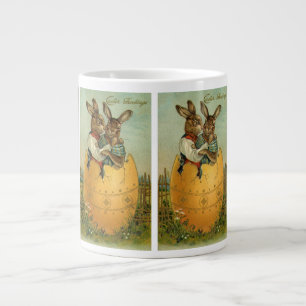 Bunnies in a Gold Egg, Vintage Victorian Easter  Large Coffee Mug