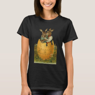 Bunnies in a Gold Egg, Vintage Victorian Easter T-Shirt