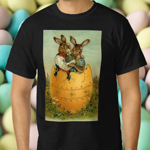Bunnies in a Gold Egg, Vintage Victorian Easter  T-Shirt