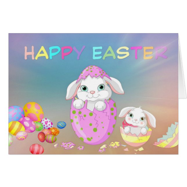 Bunnies In Eggs Easter Card (Front Horizontal)