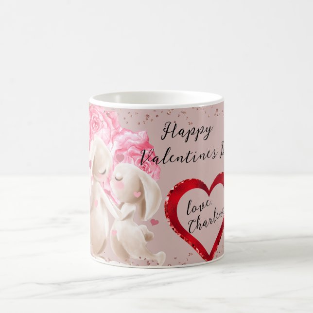Bunnies in Love Red Heart Valentine Coffee Mug (Center)