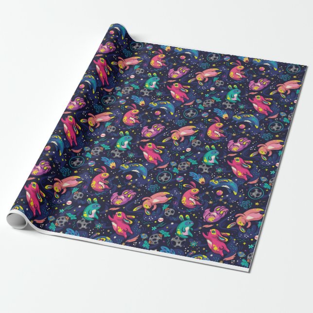 Bunnies In Space Wrapping Paper (Unrolled)