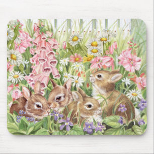 Bunnies in the Flowers Mouse Pad