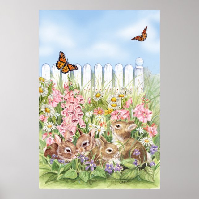 Bunnies in the Garden Poster (Front)