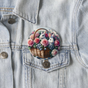 Bunnies Nestled Among Cottage Roses 7.5 Cm Round Badge
