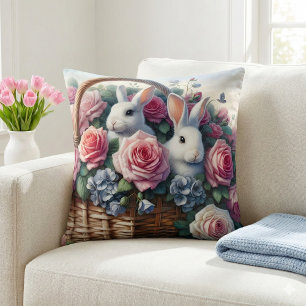 Bunnies Nestled Among Cottage Roses Cushion