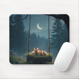 Bunnies Nestled In a Swing Nest Mouse Pad