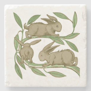 Bunnies on a Limb, William De Morgan Stone Coaster
