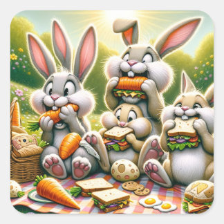 Bunnies' Picnic Feast Square Sticker