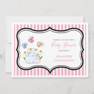 Bunnies Spring Daisies and Butterflies Baby Shower Invitation