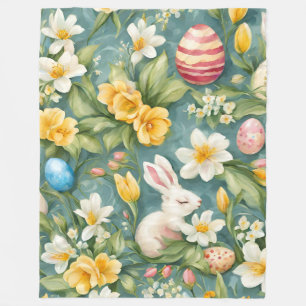 Bunnies, Spring Flowers and Easter Eggs. Painting Fleece Blanket
