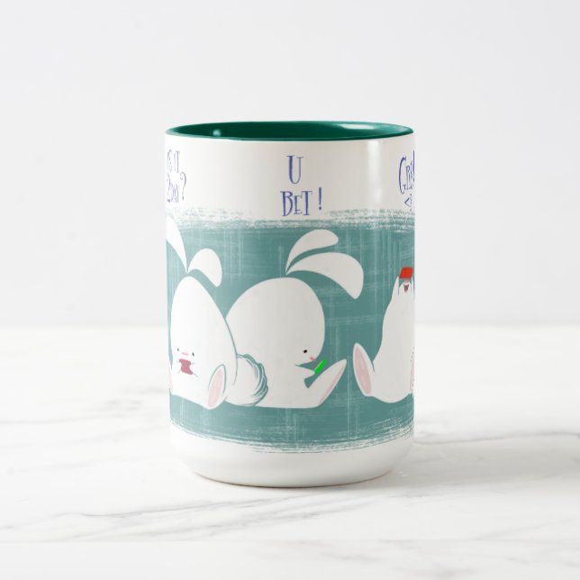 Bunnies Texting Mug (teal) (Center)