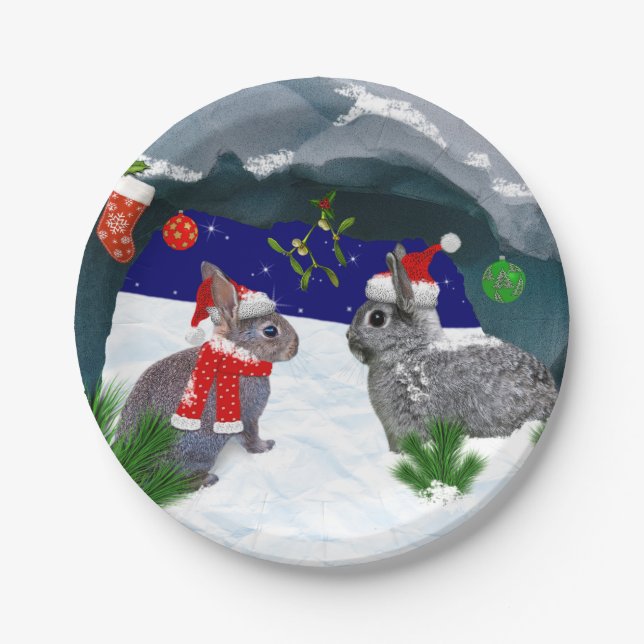 Bunnies under the Mistletoe Paper Plate (Front)
