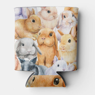 Bunnies Watercolor Animal Background Can Cooler