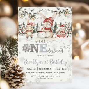 Bunnies Winter ONEderland Christmas 1st Birthday Invitation