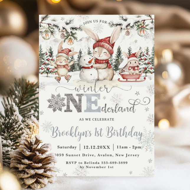 Bunnies Winter ONEderland Christmas 1st Birthday Invitation (Creator Uploaded)