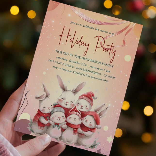 Bunnies With Red Scarf Warm Holiday Party Invitat Invitation (Creator Uploaded)