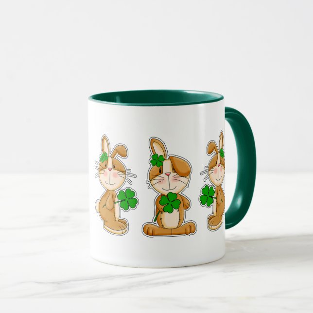Bunnies with Shamrocks St. Patrick's Day Custom  Mug (Front Right)