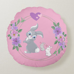 Bunnies with their Mama Round Cushion