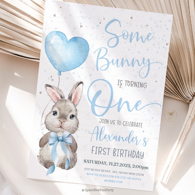 Bunny 1st Birthday Boy  Invitation (Bunny Birthday Invitation, Some Bunny Invite, 1st birthday bunny,1st birthday boy, Easter Rabbit Boy)