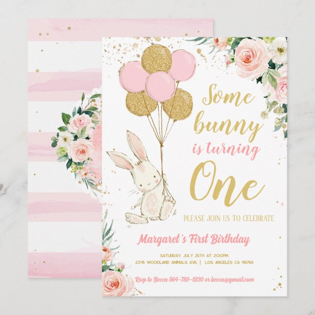 Bunny 1st Birthday Invitation (Front/Back)