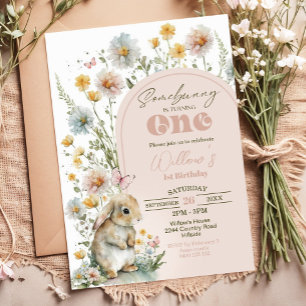 Bunny 1st Birthday Invitation Wildflowers