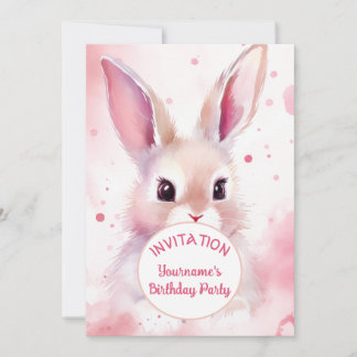 Bunny 2 Cute Pink Pastel Watercolor Invitation